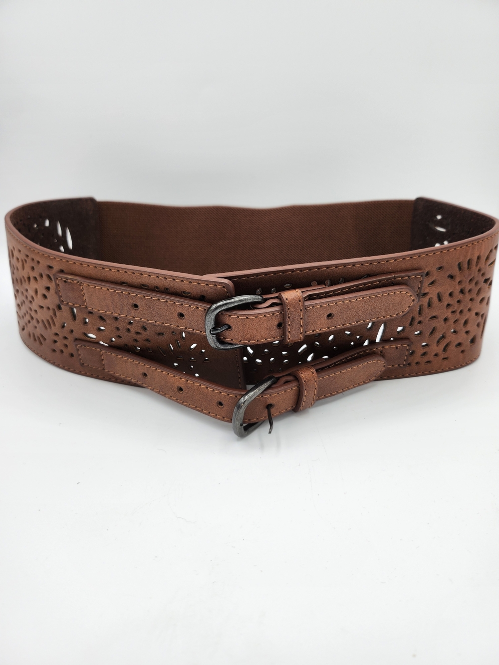Women's Brown Double-Buckle Waist Belt Cincher Like New Size; Large